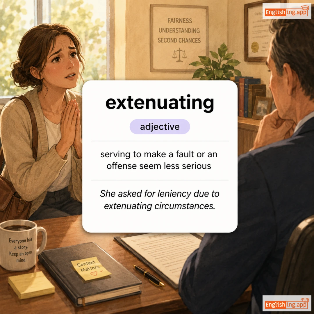 extenuating definition card — visual illustration of the meaning