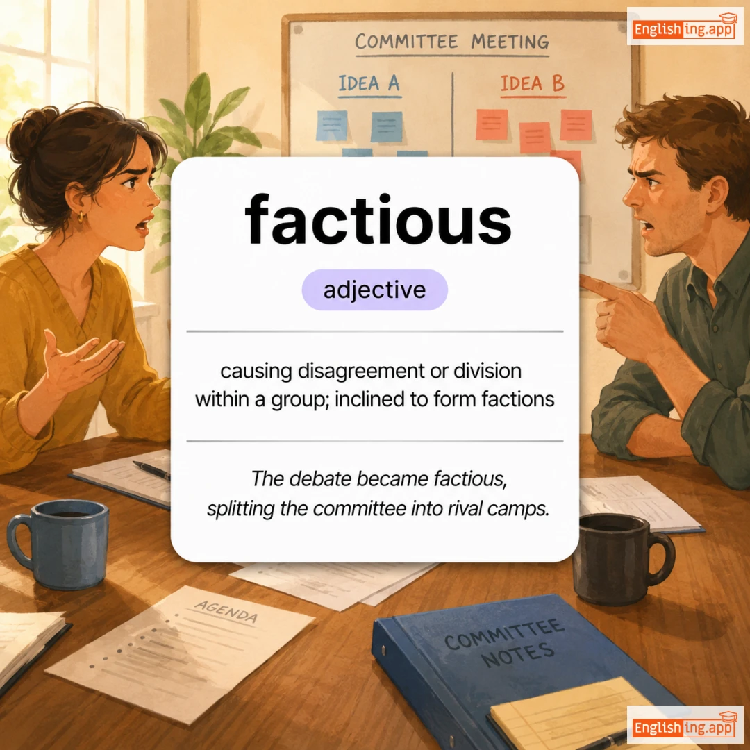 factious definition card — visual illustration of the meaning