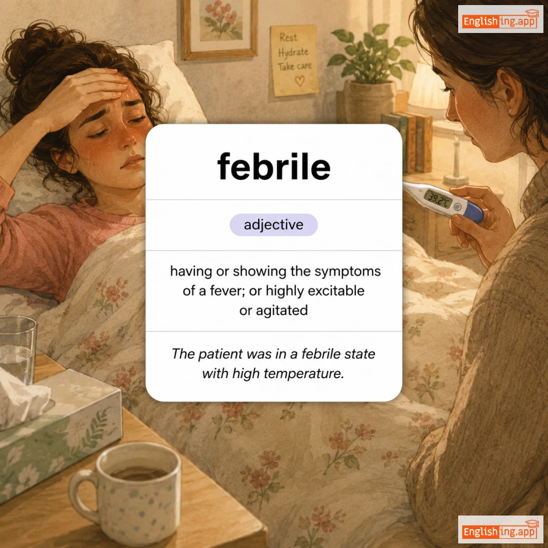 febrile definition card — visual illustration of the meaning