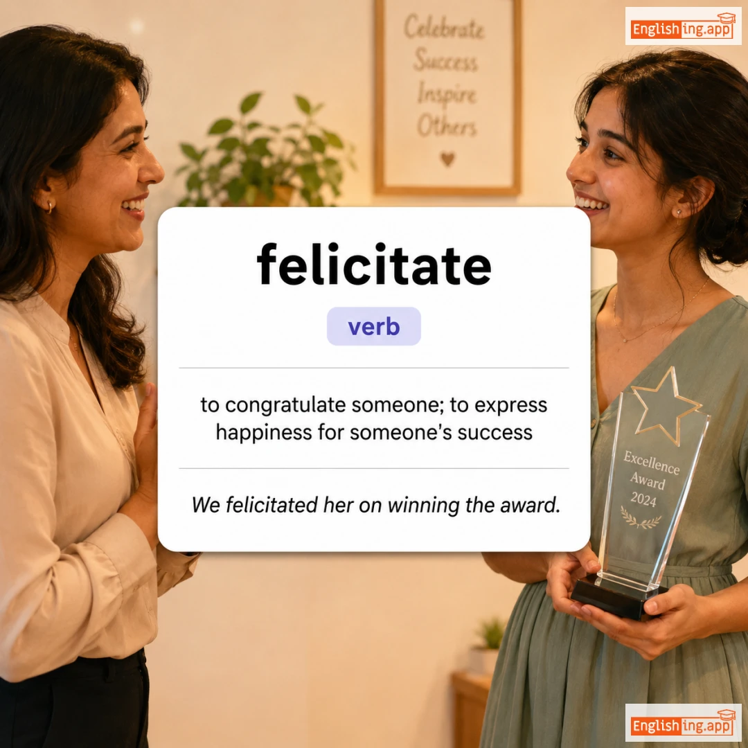 felicitate definition card — visual illustration of the meaning