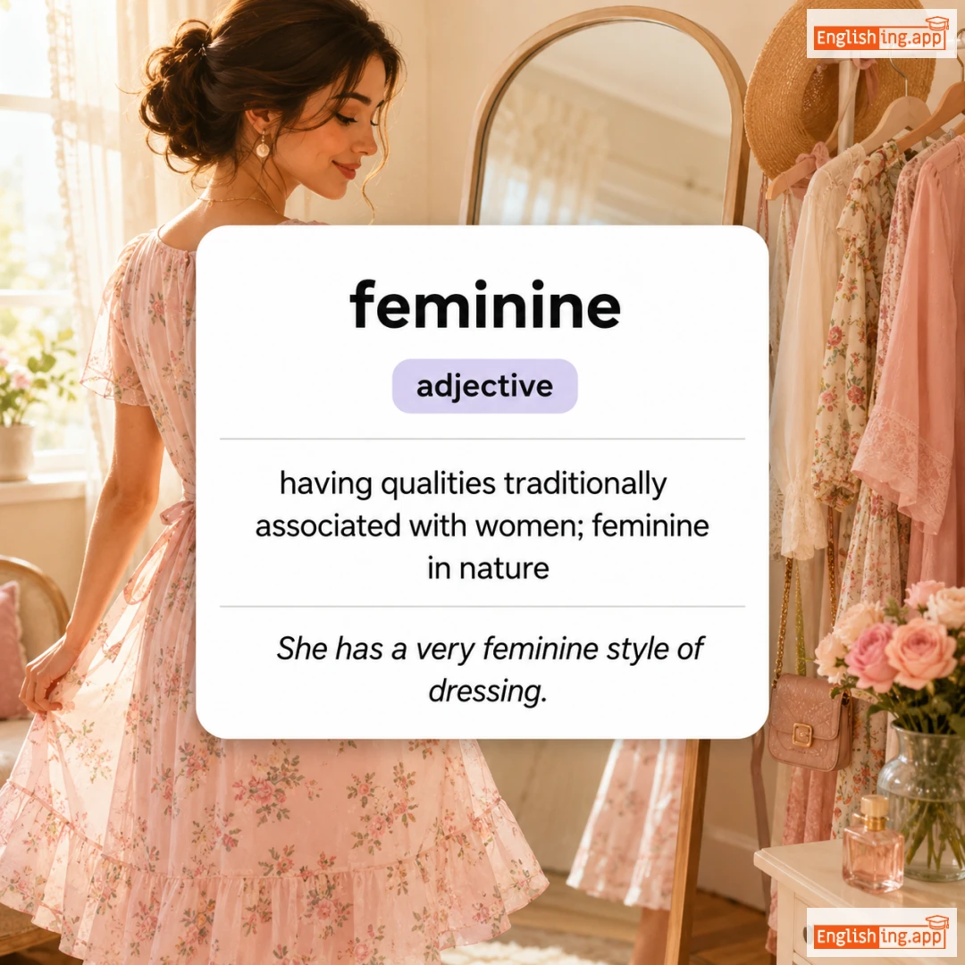 feminine definition card — visual illustration of the meaning