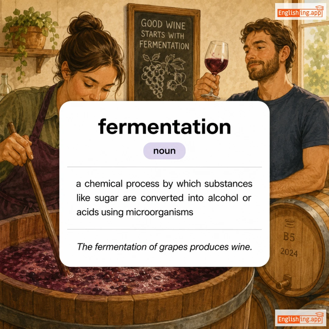 fermentation definition card — visual illustration of the meaning