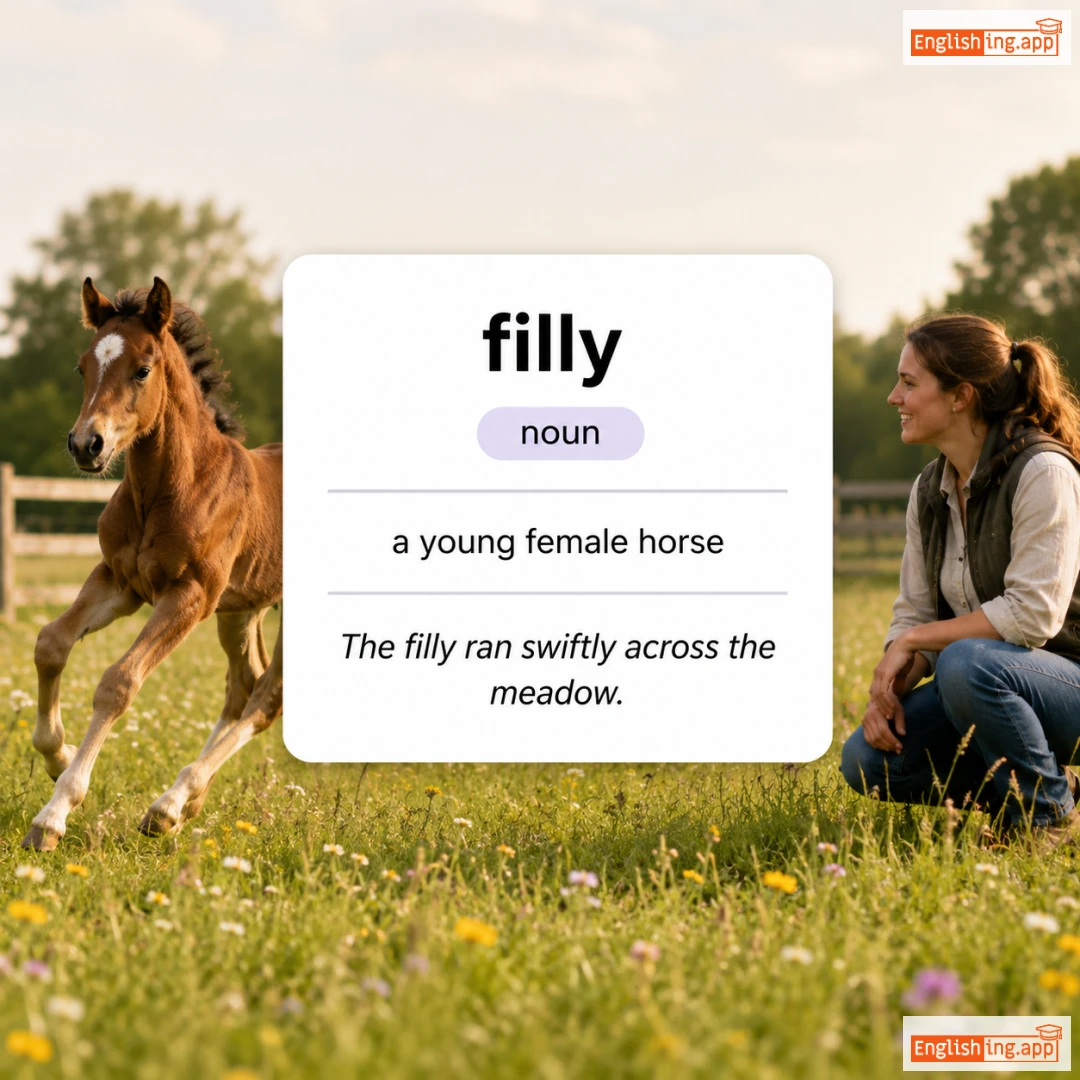 filly definition card — visual illustration of the meaning
