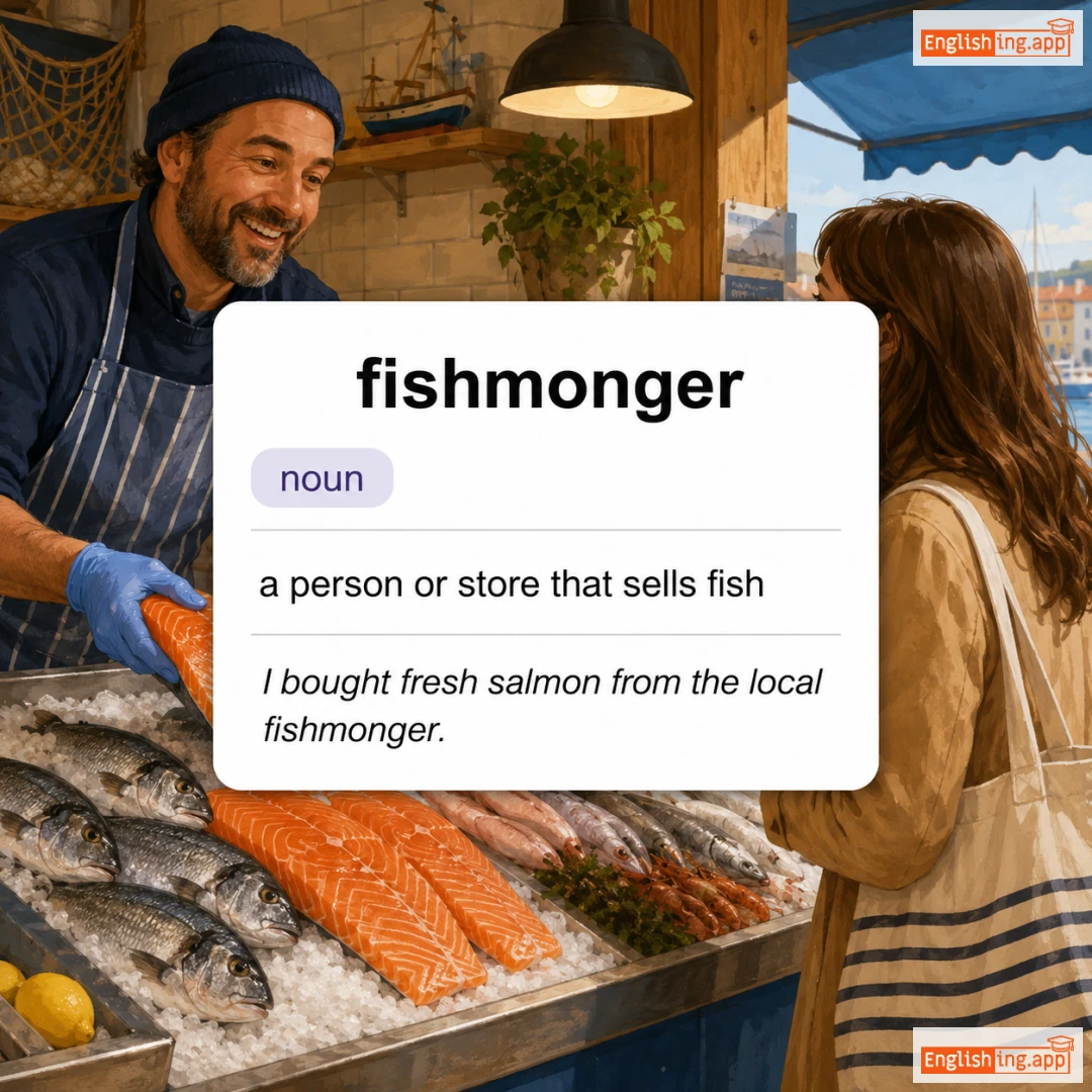 fishmonger definition card — visual illustration of the meaning