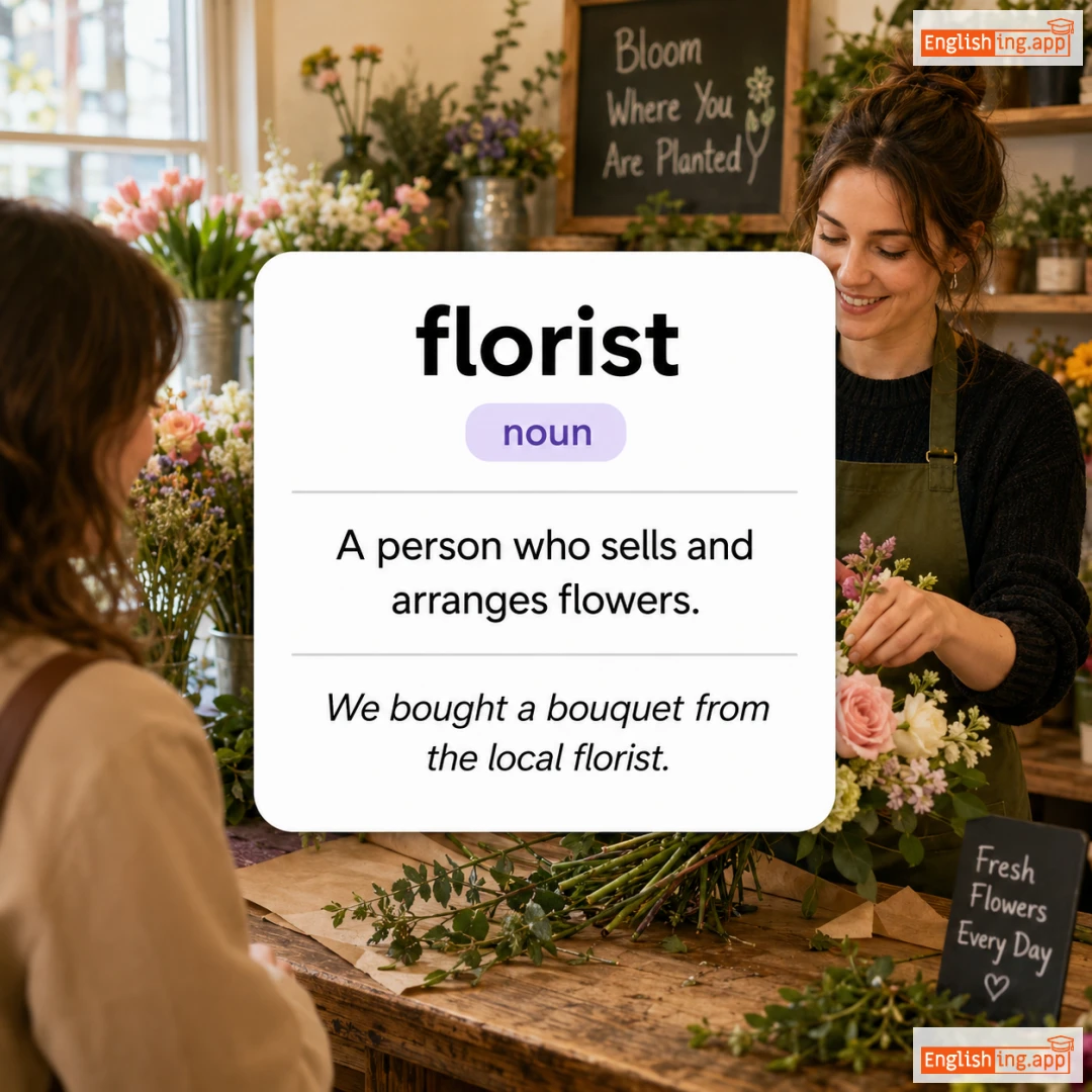 florist definition card — visual illustration of the meaning