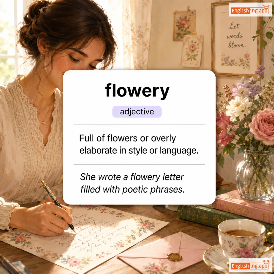 flowery definition card — visual illustration of the meaning