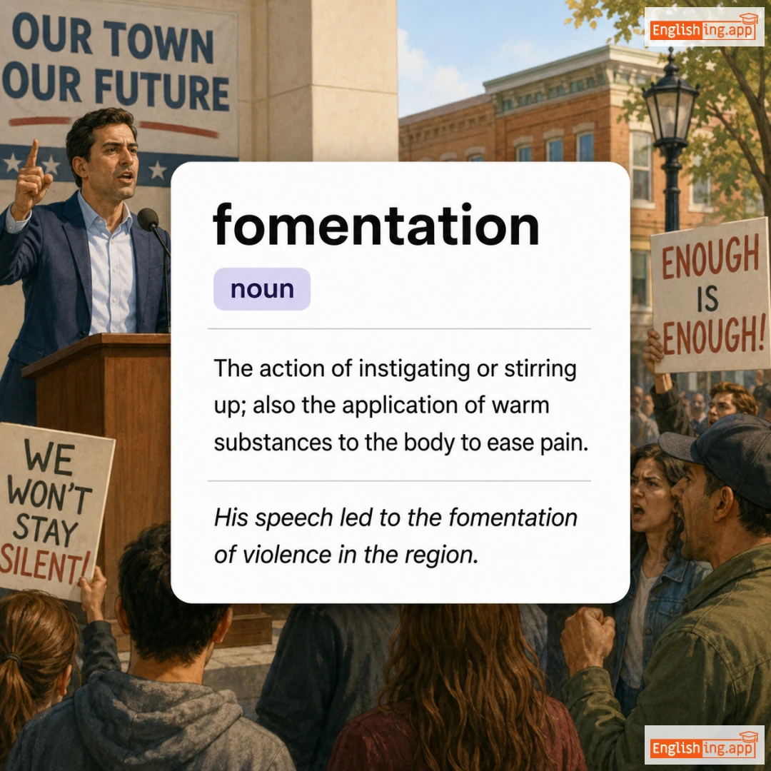 fomentation definition card — visual illustration of the meaning