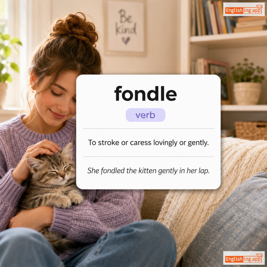 fondle definition card — visual illustration of the meaning