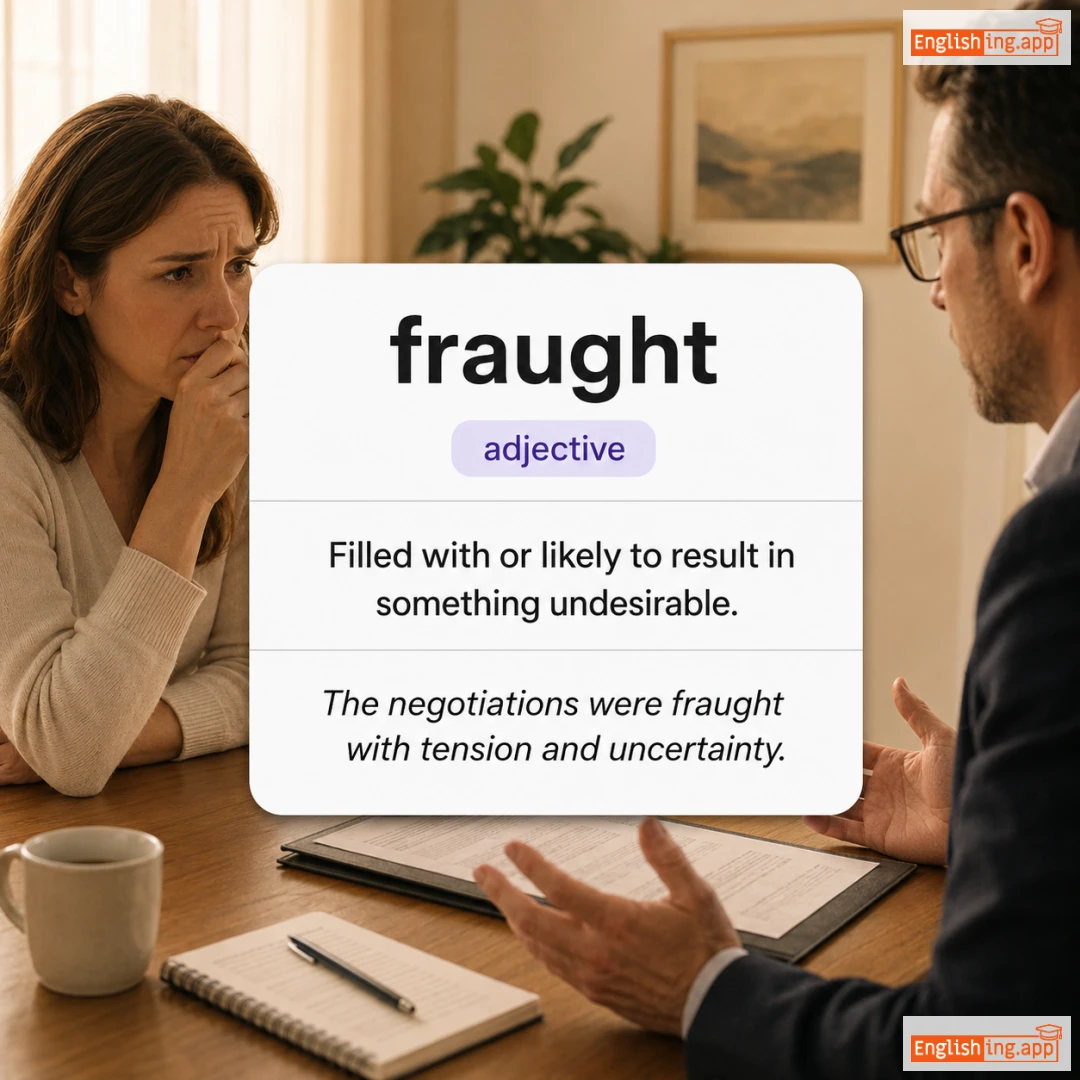 fraught definition card — visual illustration of the meaning