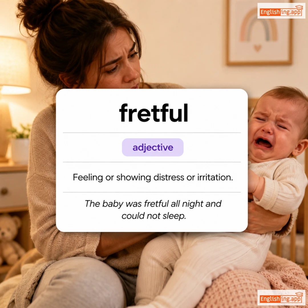 fretful definition card — visual illustration of the meaning