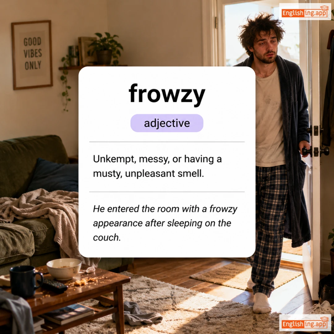 frowzy definition card — visual illustration of the meaning