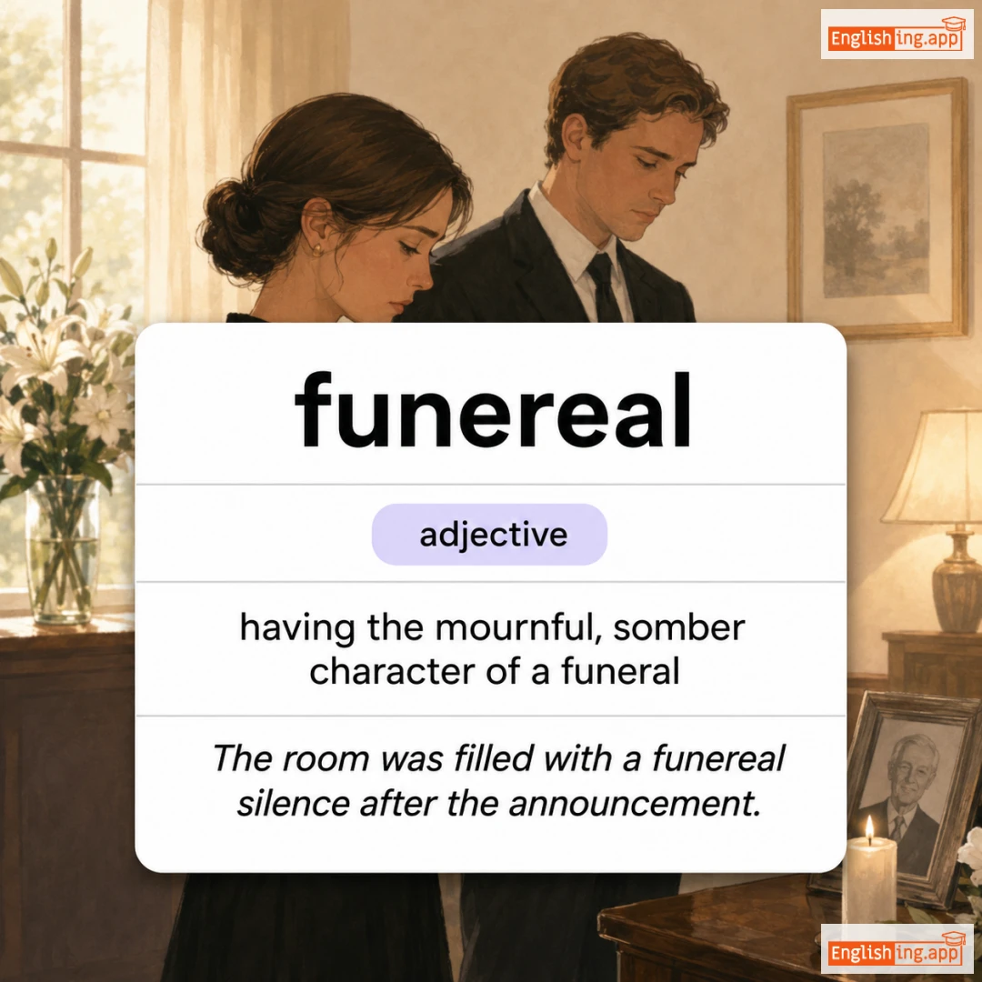 funereal definition card — visual illustration of the meaning