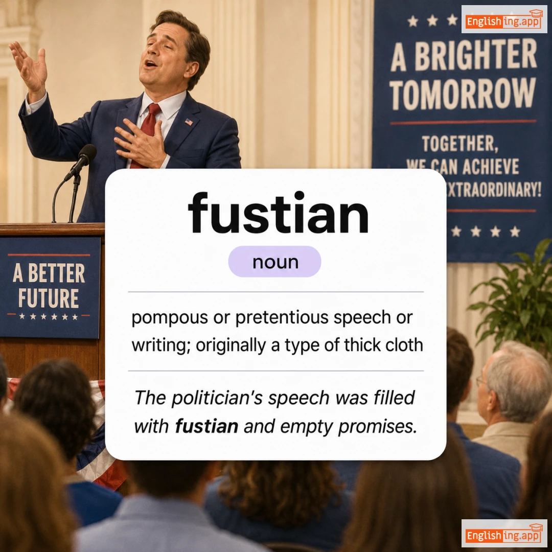 fustian definition card — visual illustration of the meaning