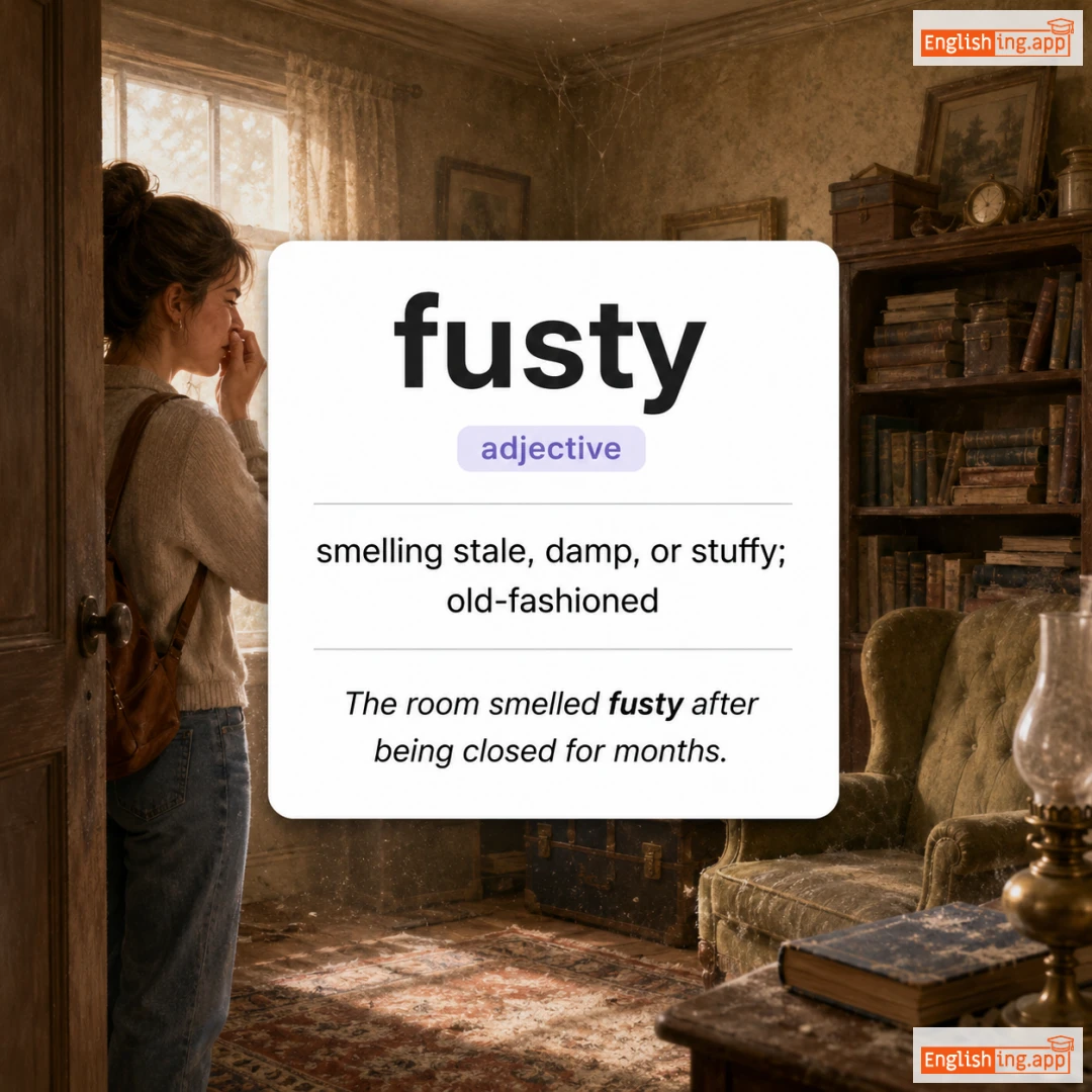 fusty definition card — visual illustration of the meaning