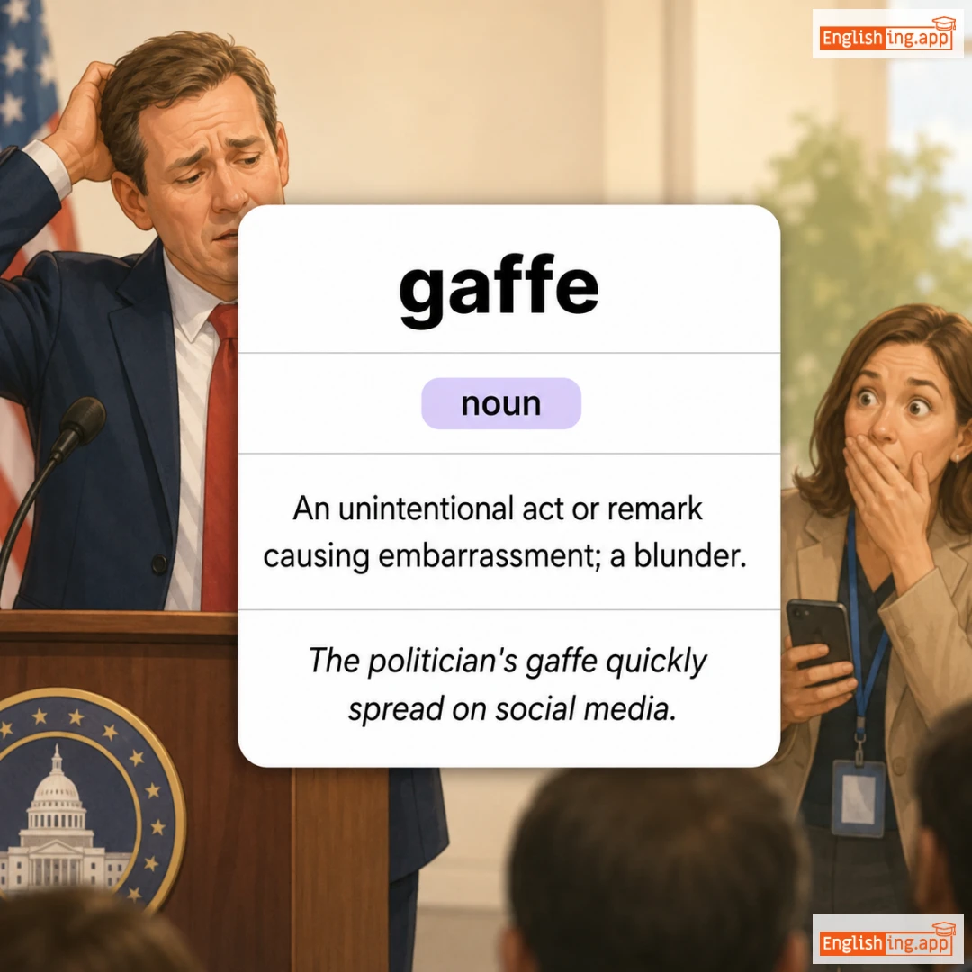 gaffe definition card — visual illustration of the meaning