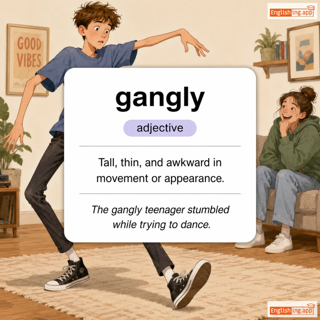 gangly definition card — visual illustration of the meaning