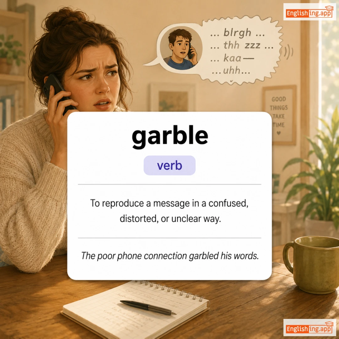 garble definition card — visual illustration of the meaning