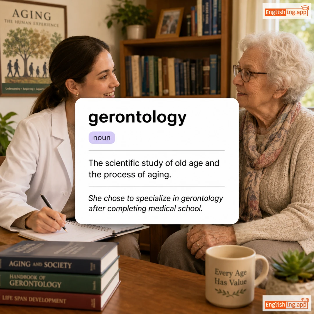 gerontology definition card — visual illustration of the meaning