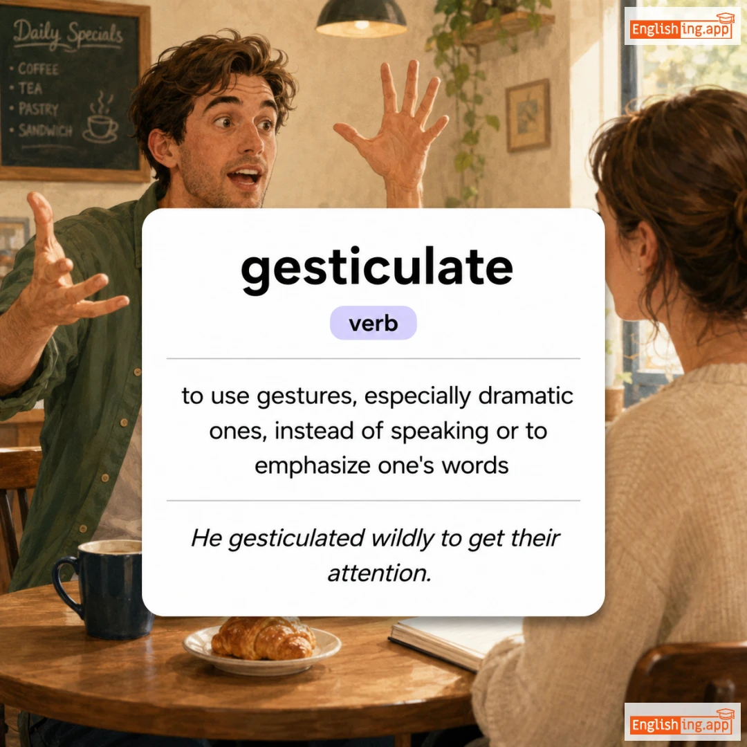 gesticulate definition card — visual illustration of the meaning