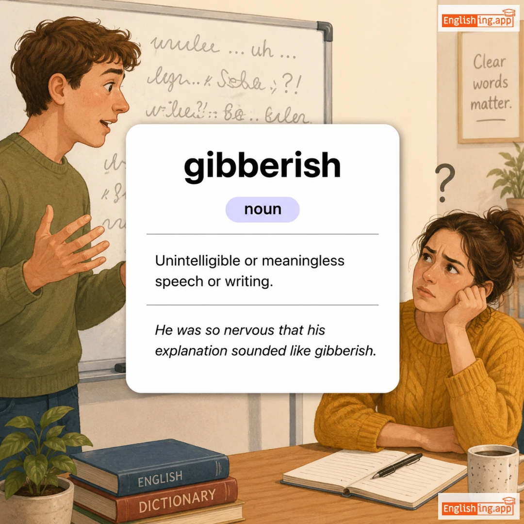 gibberish definition card — visual illustration of the meaning
