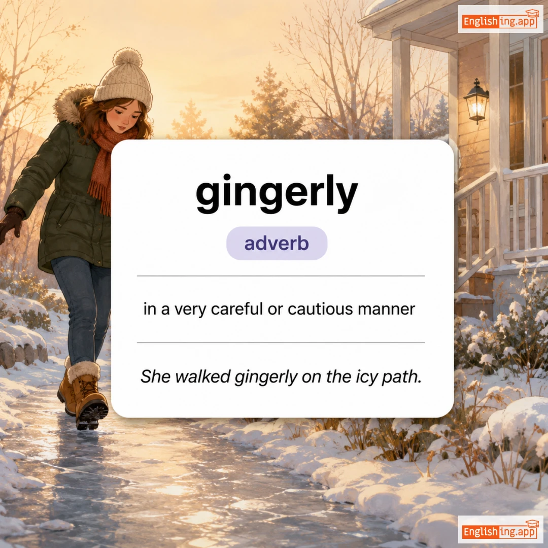 gingerly definition card — visual illustration of the meaning