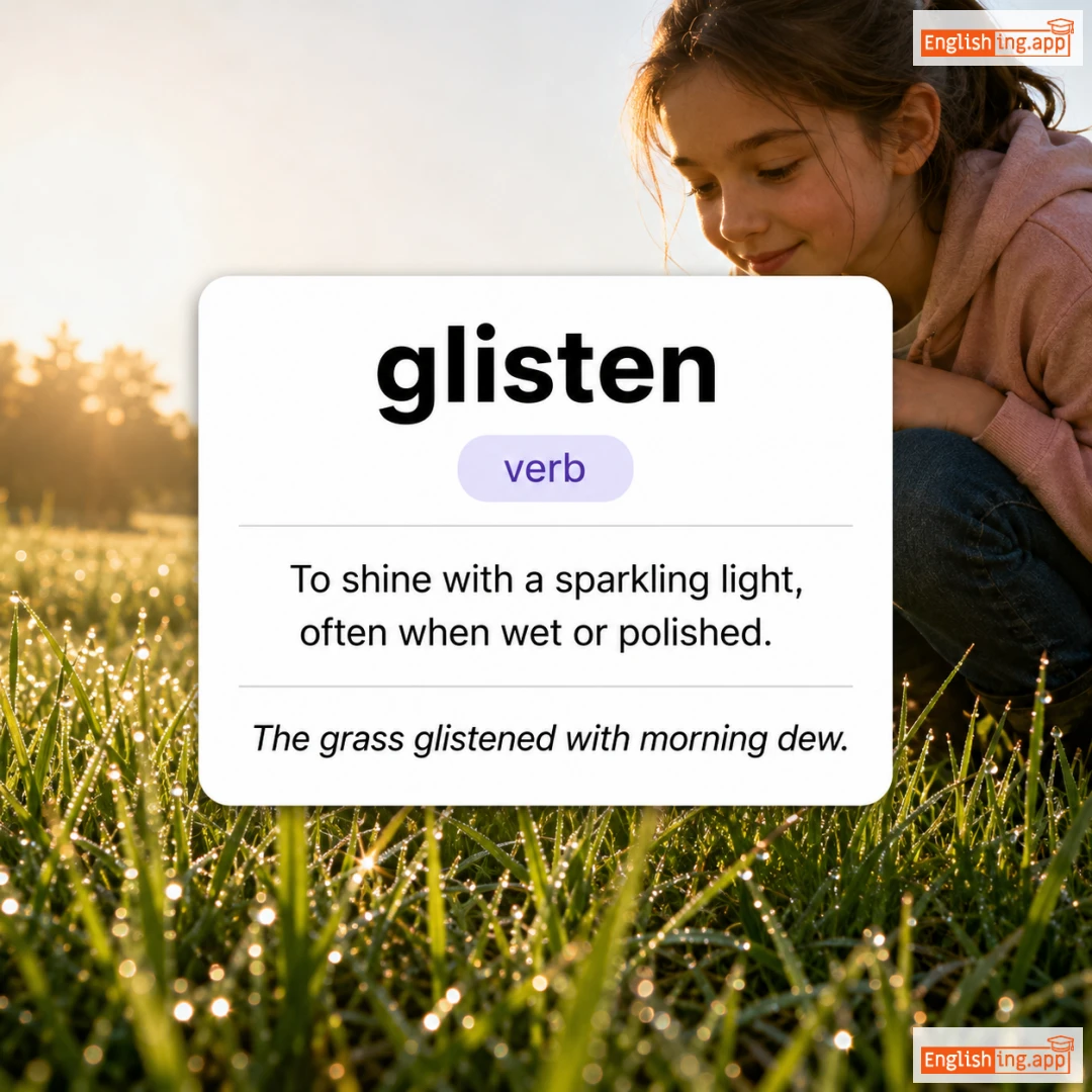 glisten definition card — visual illustration of the meaning