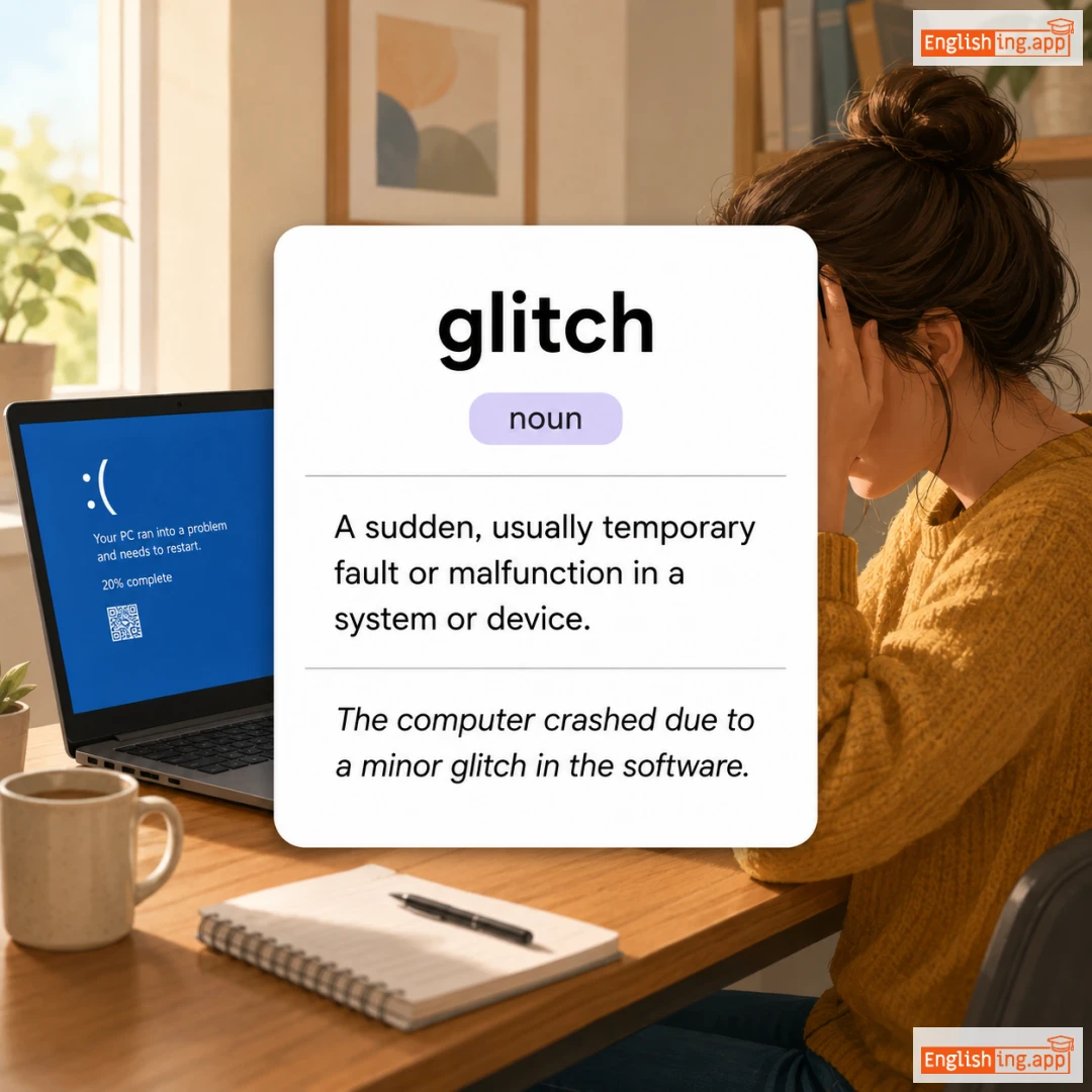 glitch definition card — visual illustration of the meaning