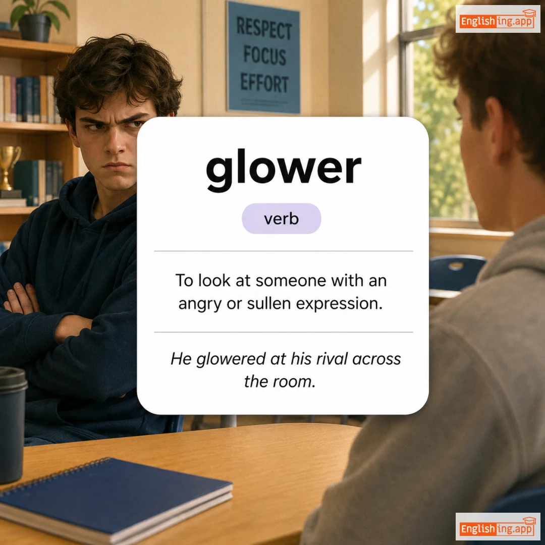 glower definition card — visual illustration of the meaning