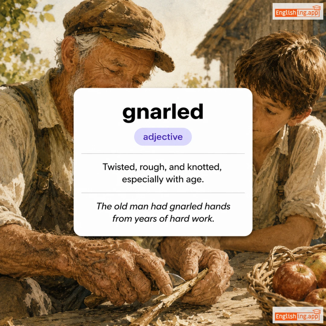gnarled definition card — visual illustration of the meaning