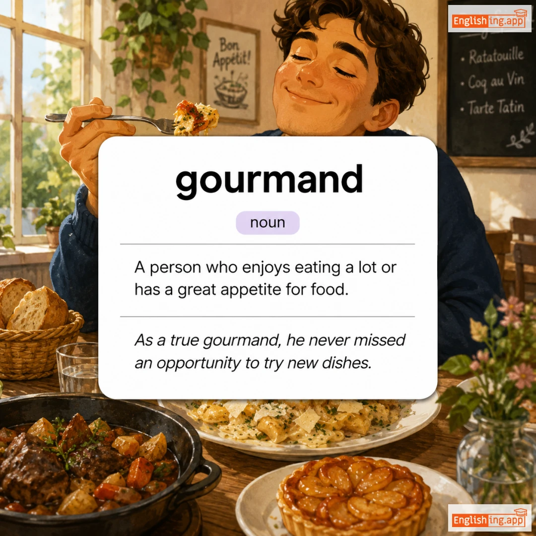 gourmand definition card — visual illustration of the meaning