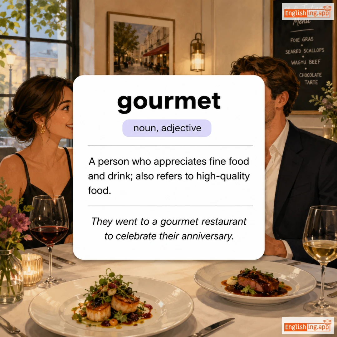 gourmet definition card — visual illustration of the meaning