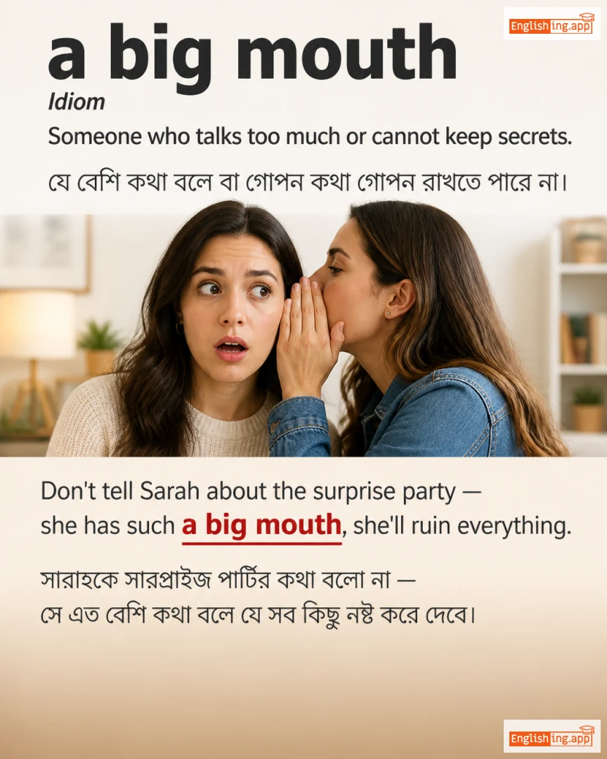 A Big Mouth: English expression meaning and example
