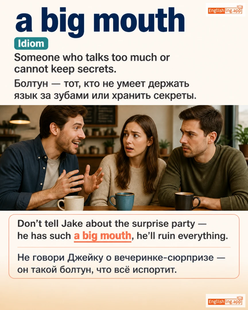 A Big Mouth: English expression meaning and example