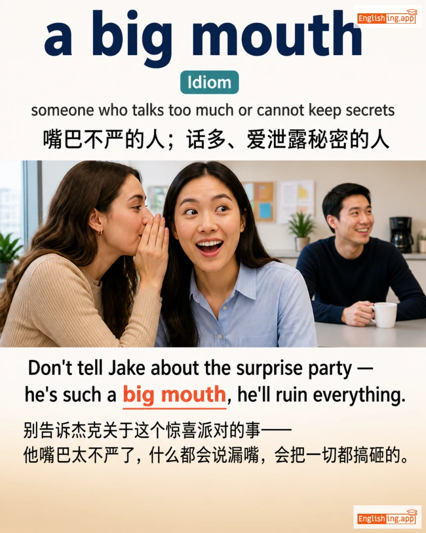 A Big Mouth: English expression meaning and example