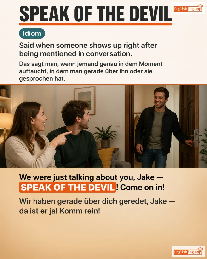 Speak Of The Devil: English expression meaning and example