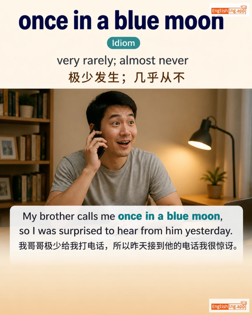 Once In A Blue Moon: English expression meaning and example