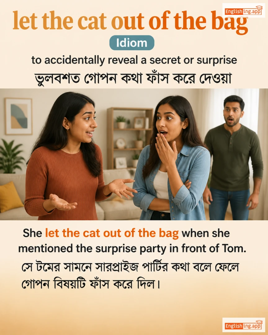 Let The Cat Out Of The Bag: English expression meaning and example