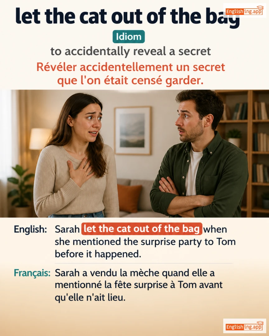Let The Cat Out Of The Bag: English expression meaning and example