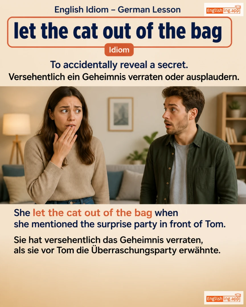 Let The Cat Out Of The Bag: English expression meaning and example