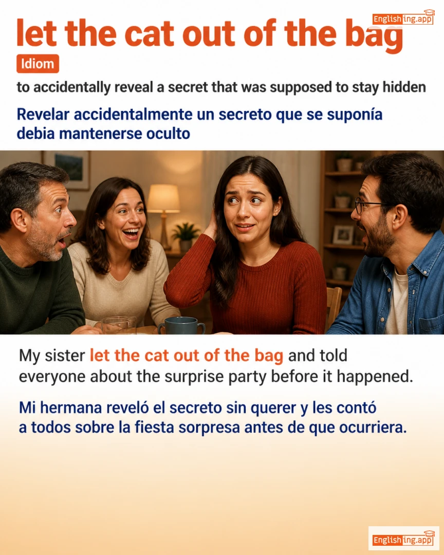 Let The Cat Out Of The Bag: English expression meaning and example