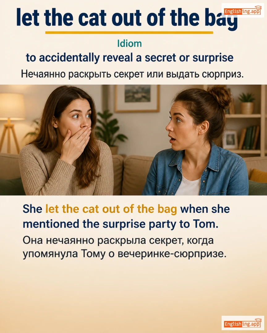 Let The Cat Out Of The Bag: English expression meaning and example
