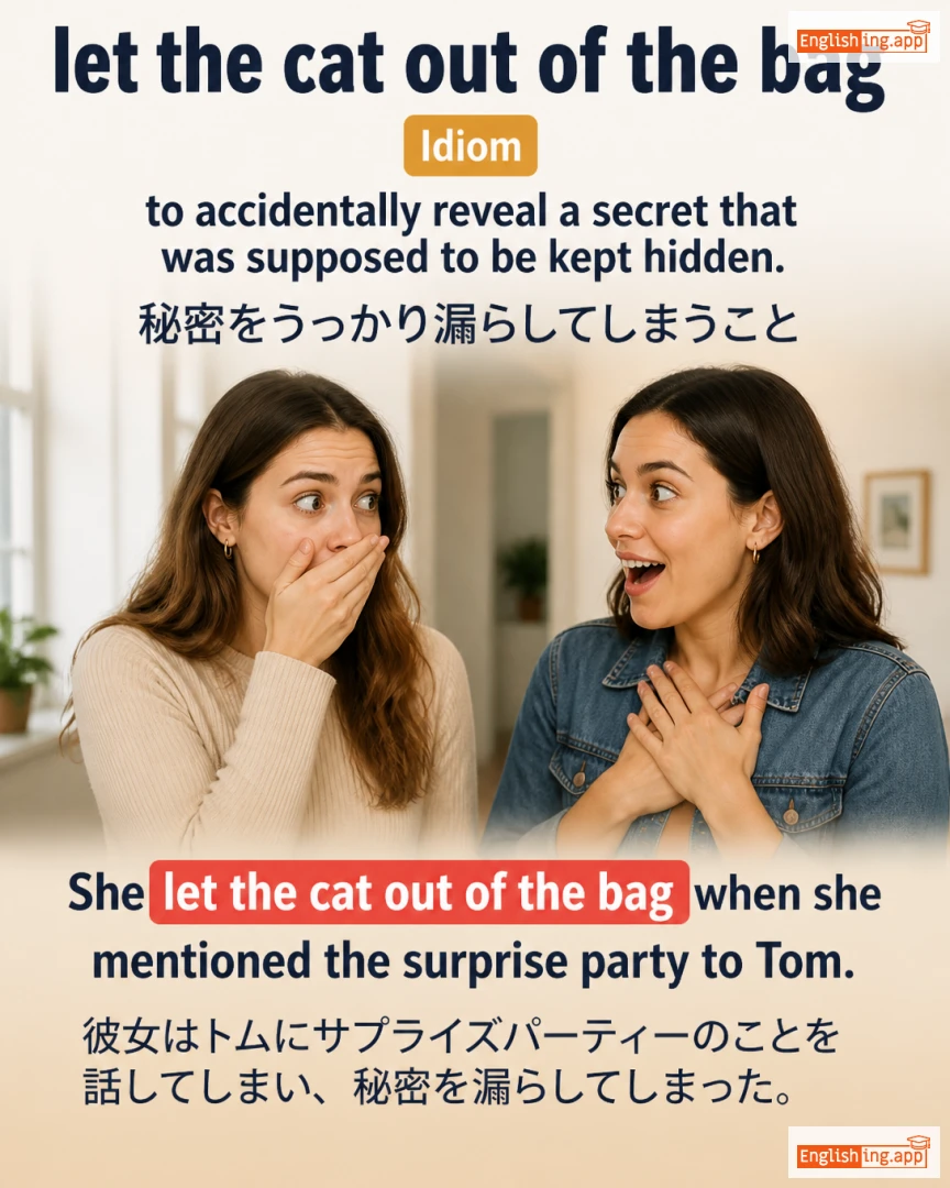Let The Cat Out Of The Bag: English expression meaning and example