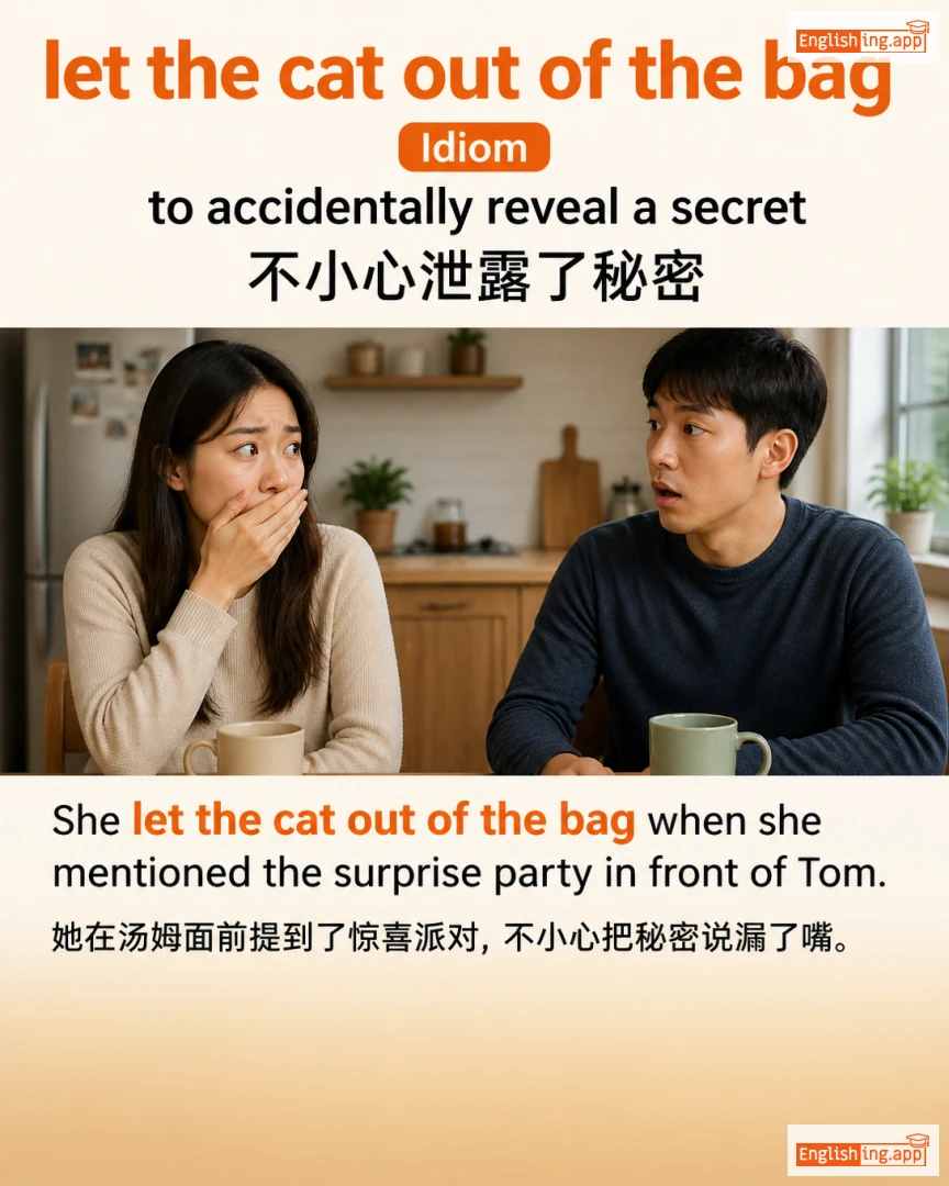 Let The Cat Out Of The Bag: English expression meaning and example