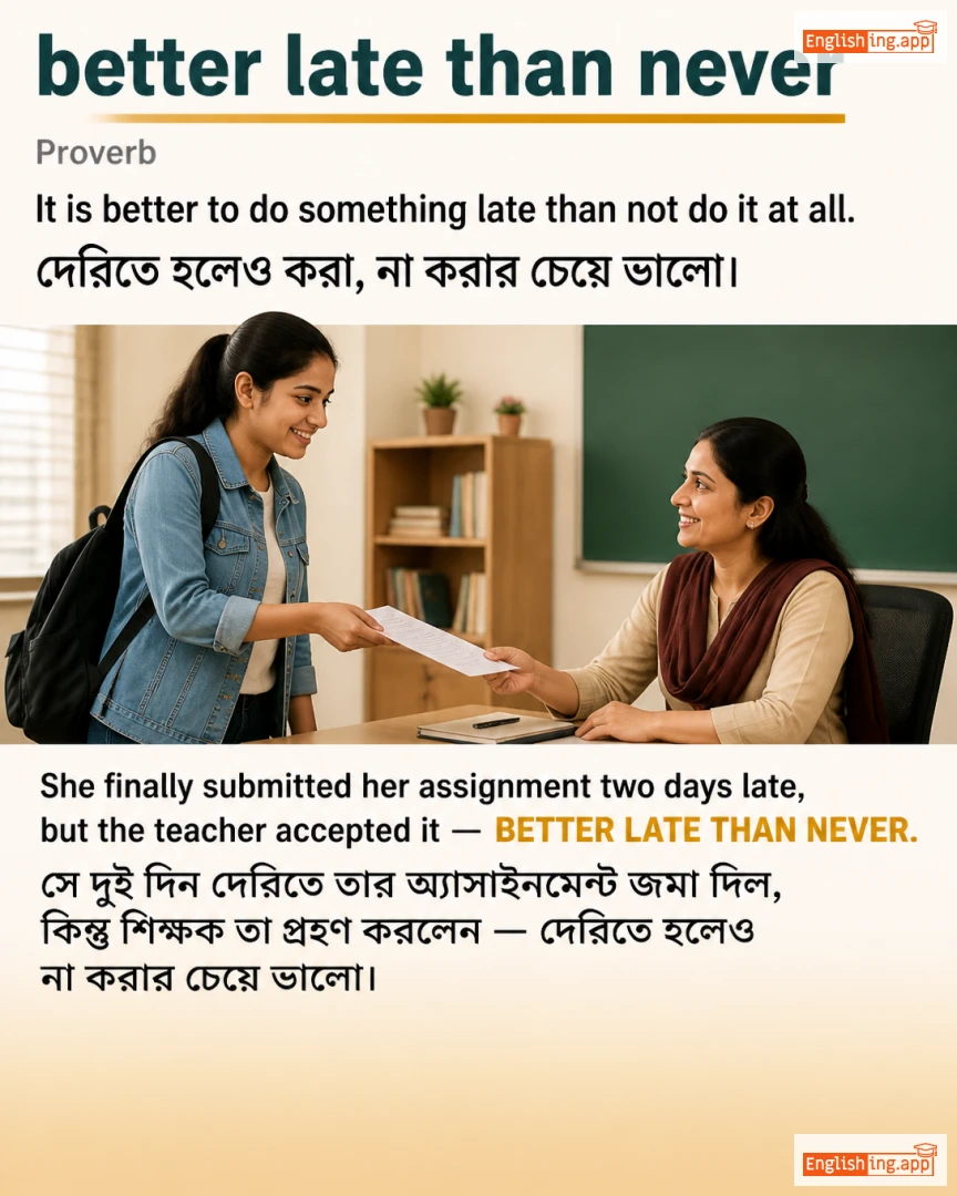 Better Late Than Never: English expression meaning and example