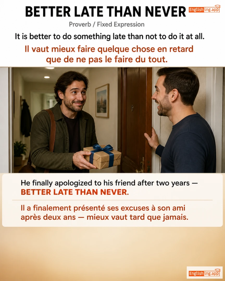 Better Late Than Never: English expression meaning and example