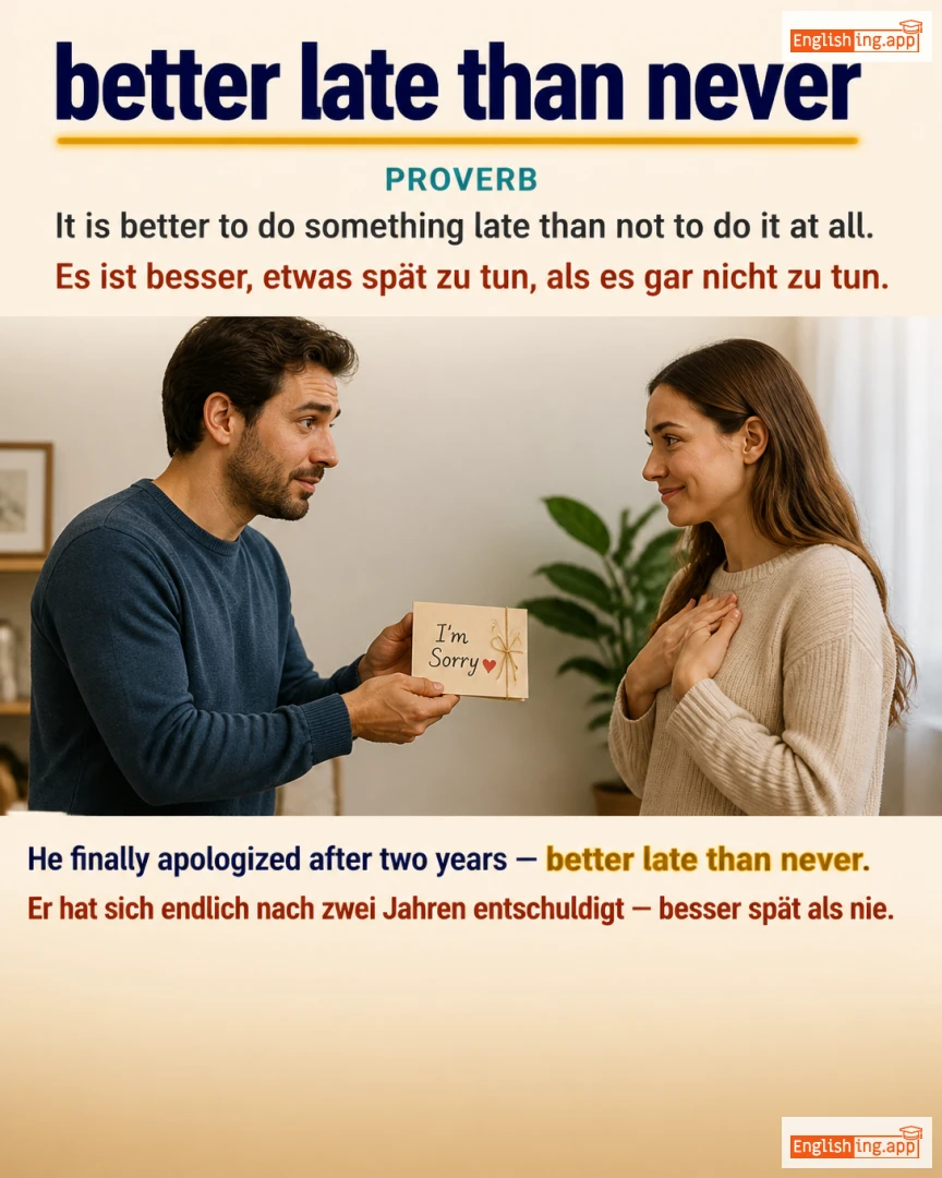 Better Late Than Never: English expression meaning and example