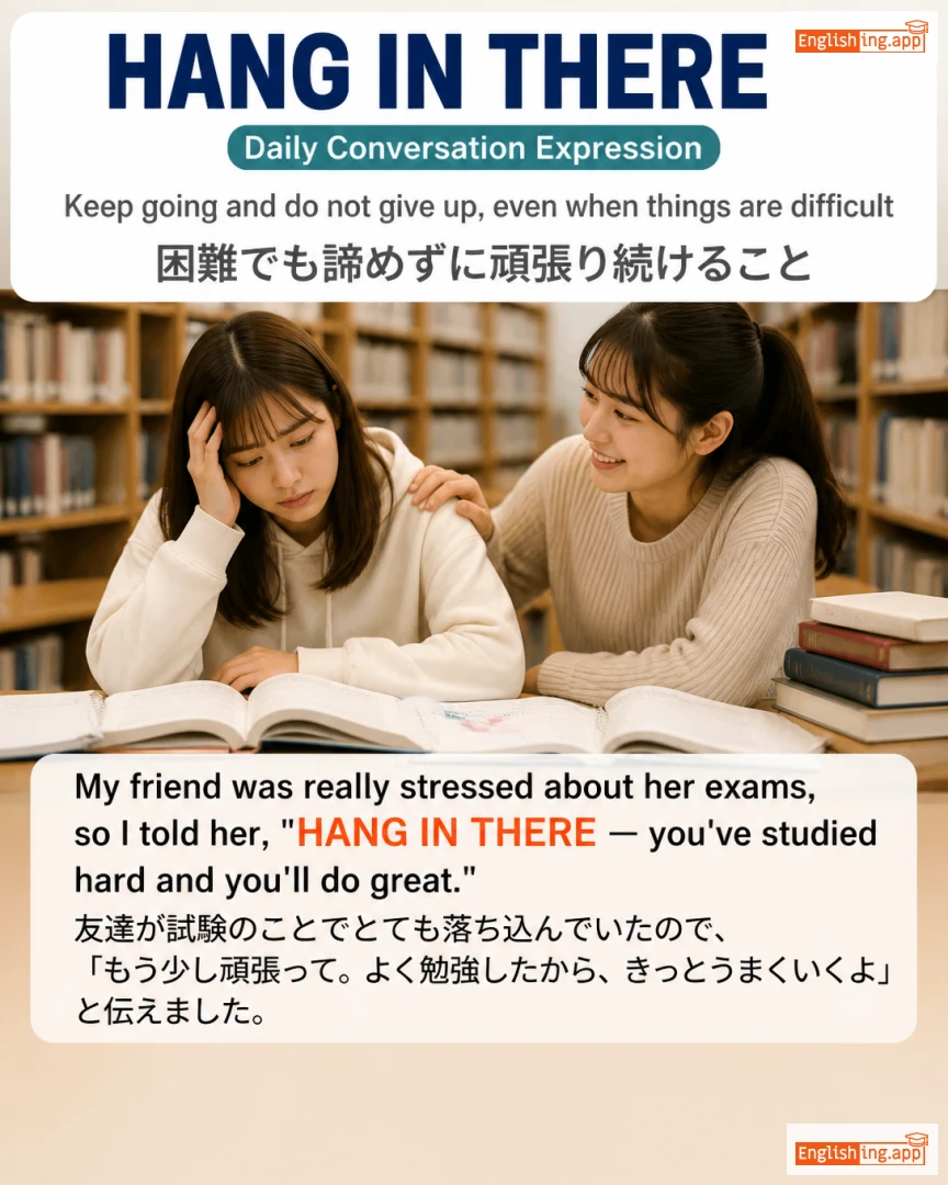 Hang In There: English expression meaning and example