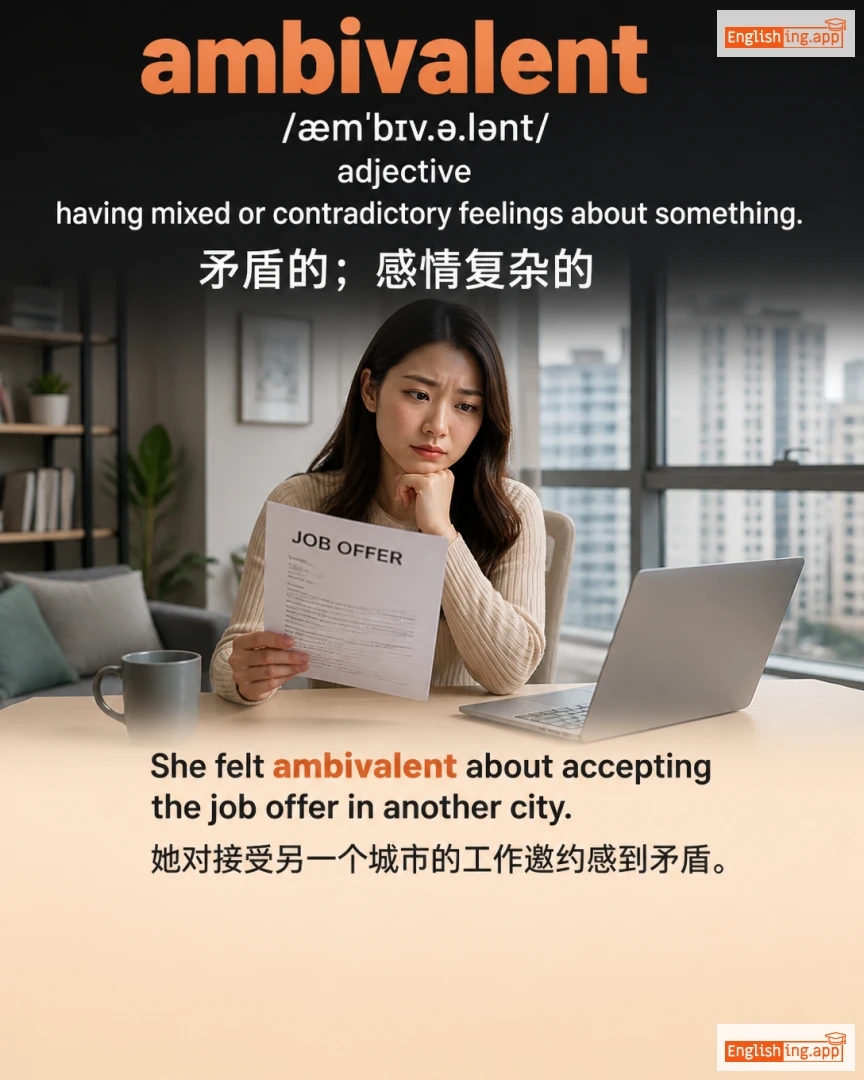 Ambivalent: English vocabulary meaning and example