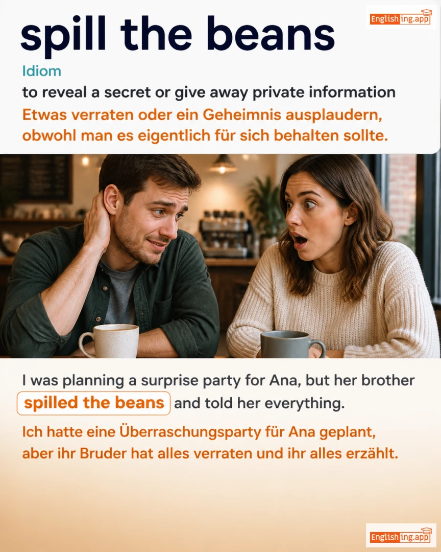 Spill The Beans: English expression meaning and example