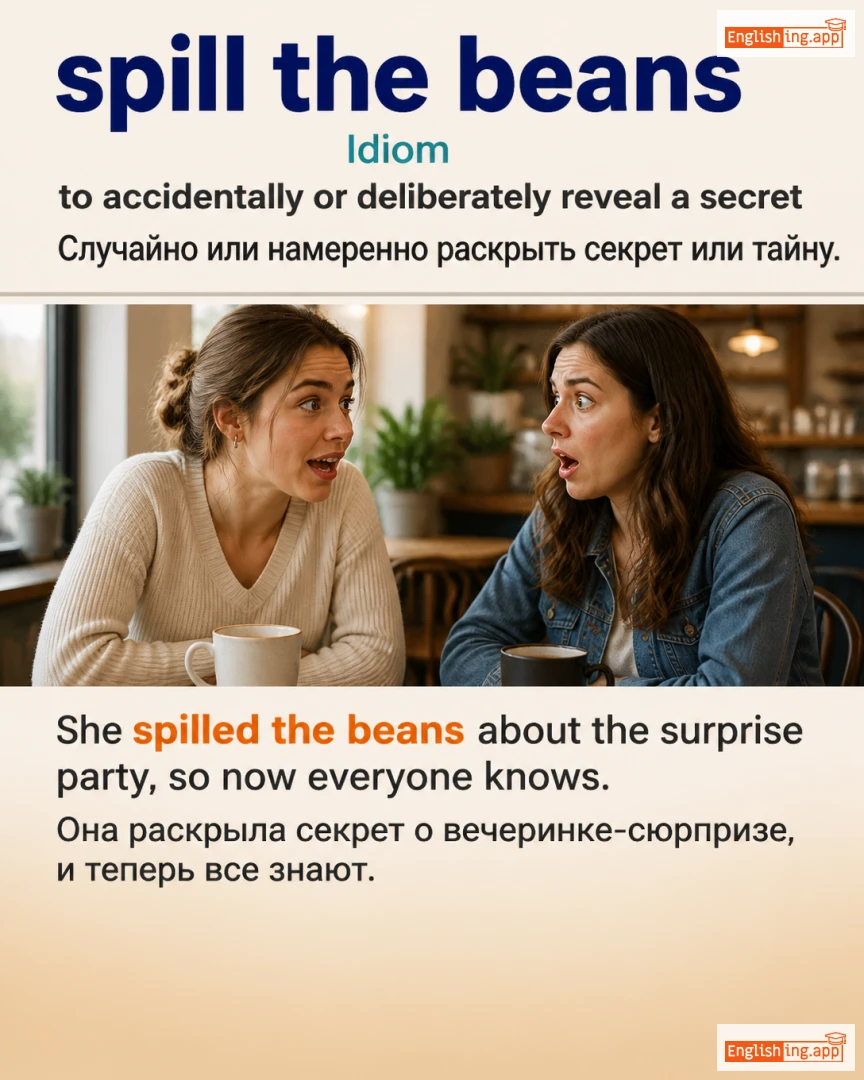 Spill The Beans: English expression meaning and example
